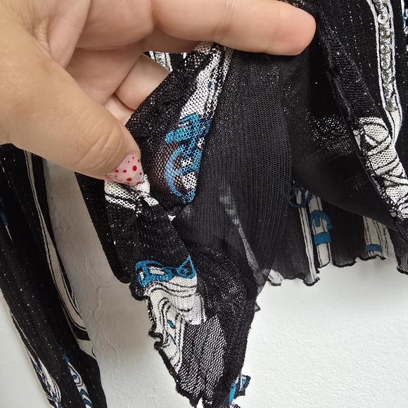 AZI Jeans Sheer Mesh Belt Print Beaded Y2K Top Size M - Picture 10 of 16